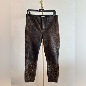 L'Agence Margot Skinny High Rise Crop Black Coated Jeans Cheetah Leopard Size 29